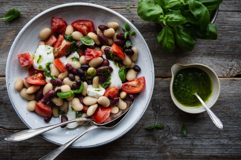 Bean salad with mozzarella and basil Sara's Kitchen Garden