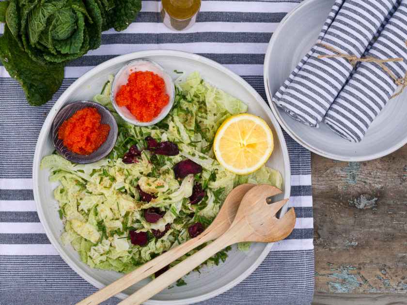 Steamed cabbage leaf salad – Sara's Kitchen Garden
